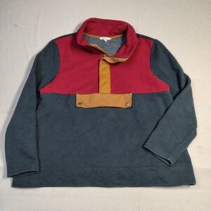 L.L. Bean Signature Women Fleece Pullover XL Blue Red Colorblock Quarter Zip